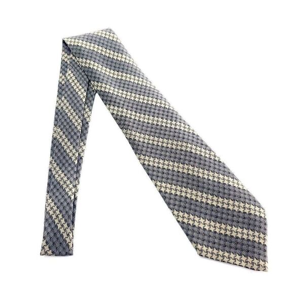 Barney's New York Silk Tie Beige Tan Star Striped Short Wide Print - Picture 6 of 6